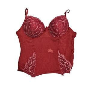 Fantasy lingerie bustier bra mesh cami corset top burgundy red 1x 2x 36c 38d